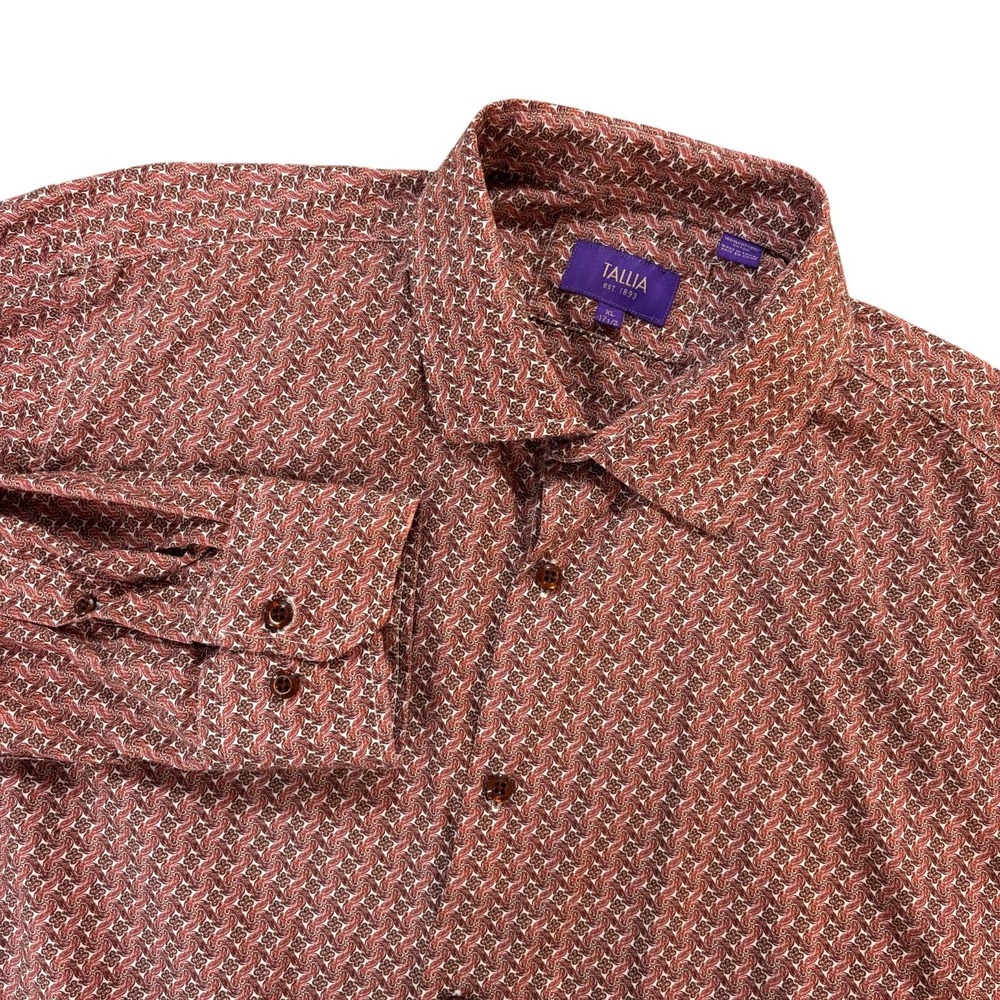 TALLIA Dress‎ Shirt Mens XL Red Paisley Pattern Long Sleeve Button Up